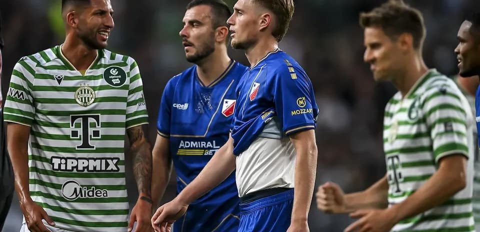 Players from Ferencvarosi TC and Vojvodina interacting
