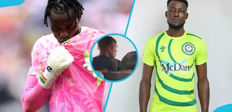 Goalkeeper in pink kit and player in yellow kit