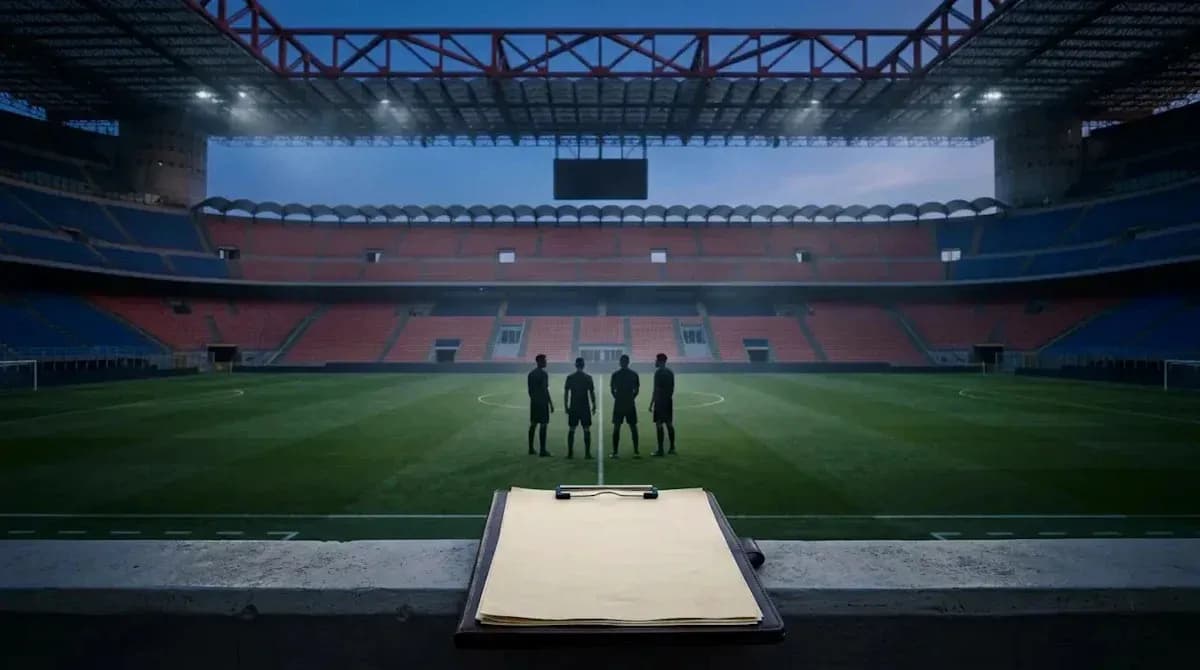 Referees discussing match strategy on the pitch