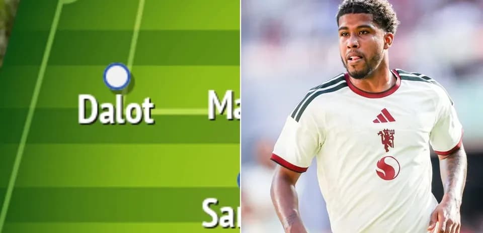 Player Dalot positioned on soccer field graphic
