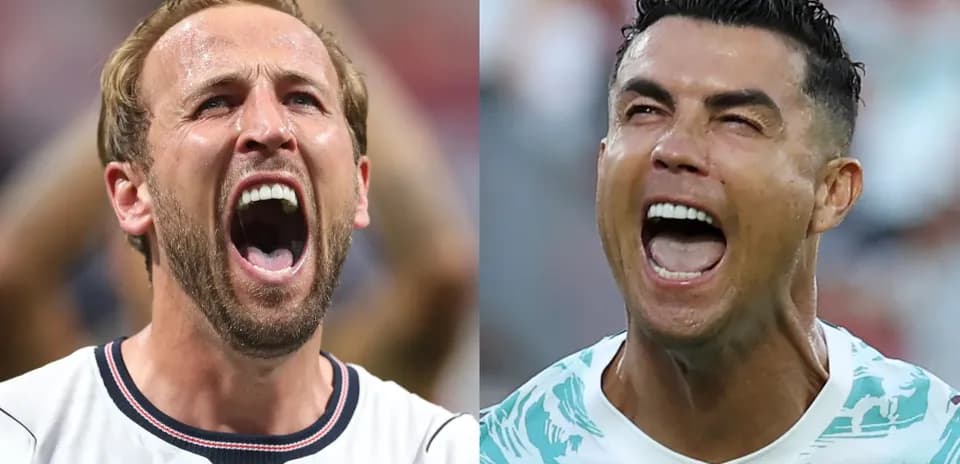 Two football players celebrating with open mouths