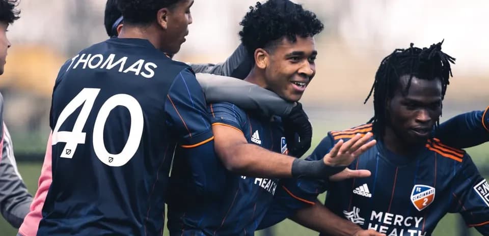 Players celebrating during FC Cincinnati II match