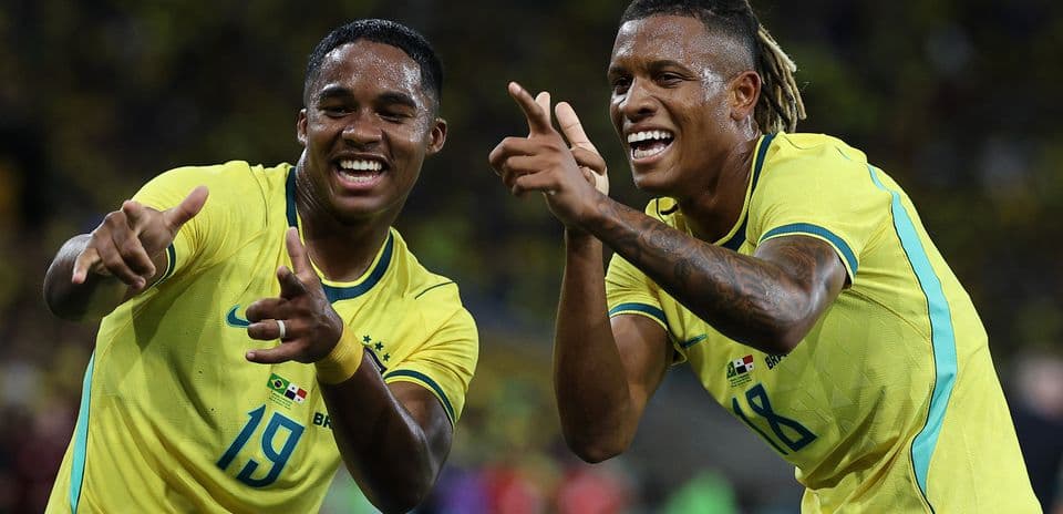 Brazil players celebrating during World Cup match