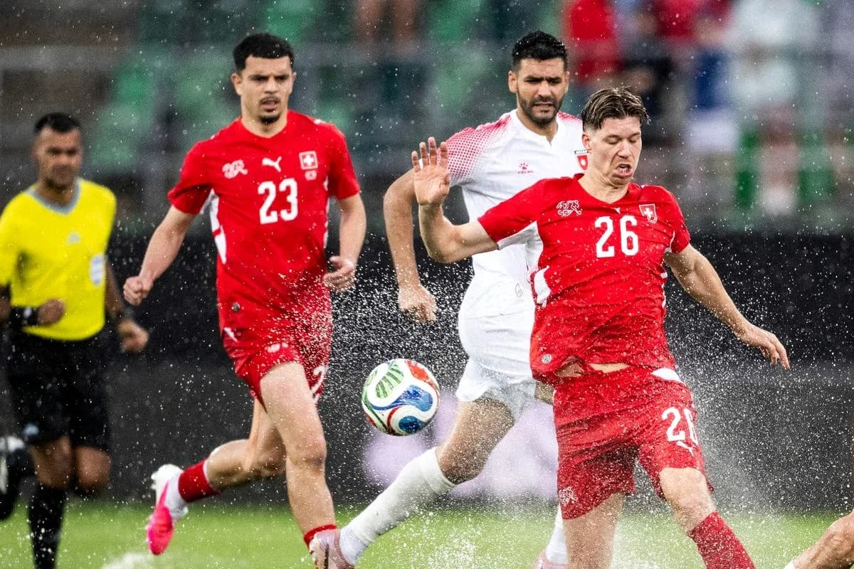 Switzerland players competing during World Cup match