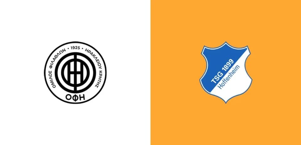 Logos of OFI Crete and TSG 1899 Hoffenheim