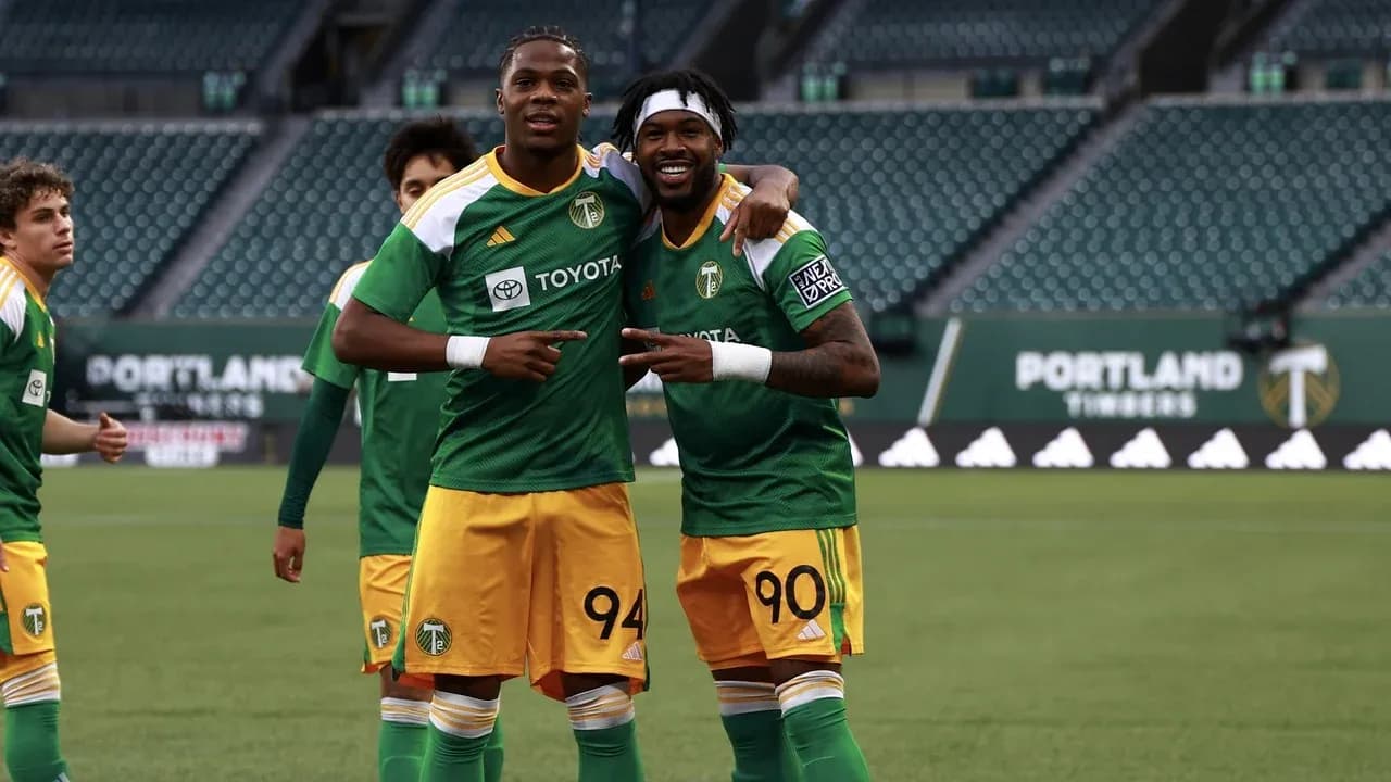 Players celebrating during Portland Timbers II match
