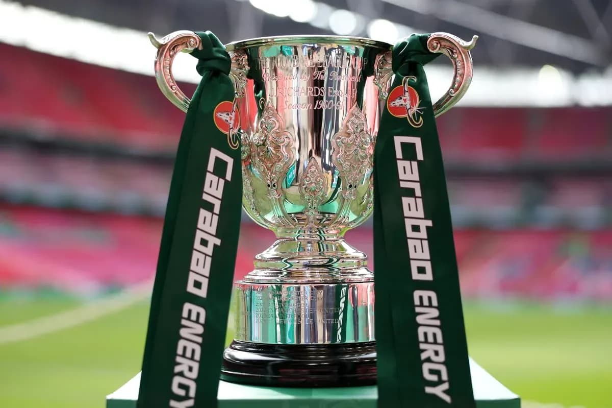 Carabao Cup trophy displayed on the pitch