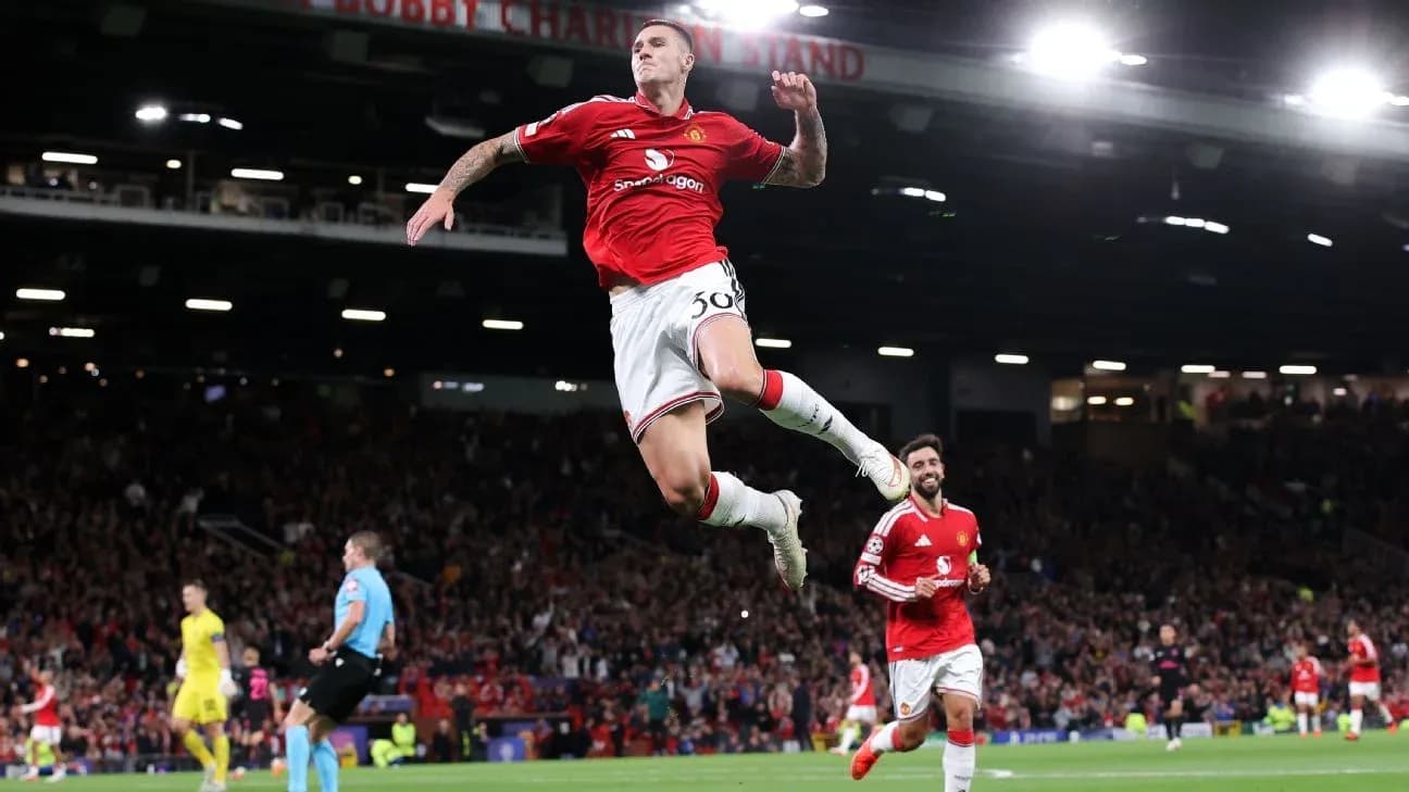 Player celebrating a goal during Manchester United match