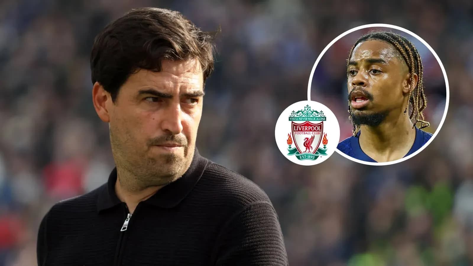 Coach observing match with Liverpool player image overlay