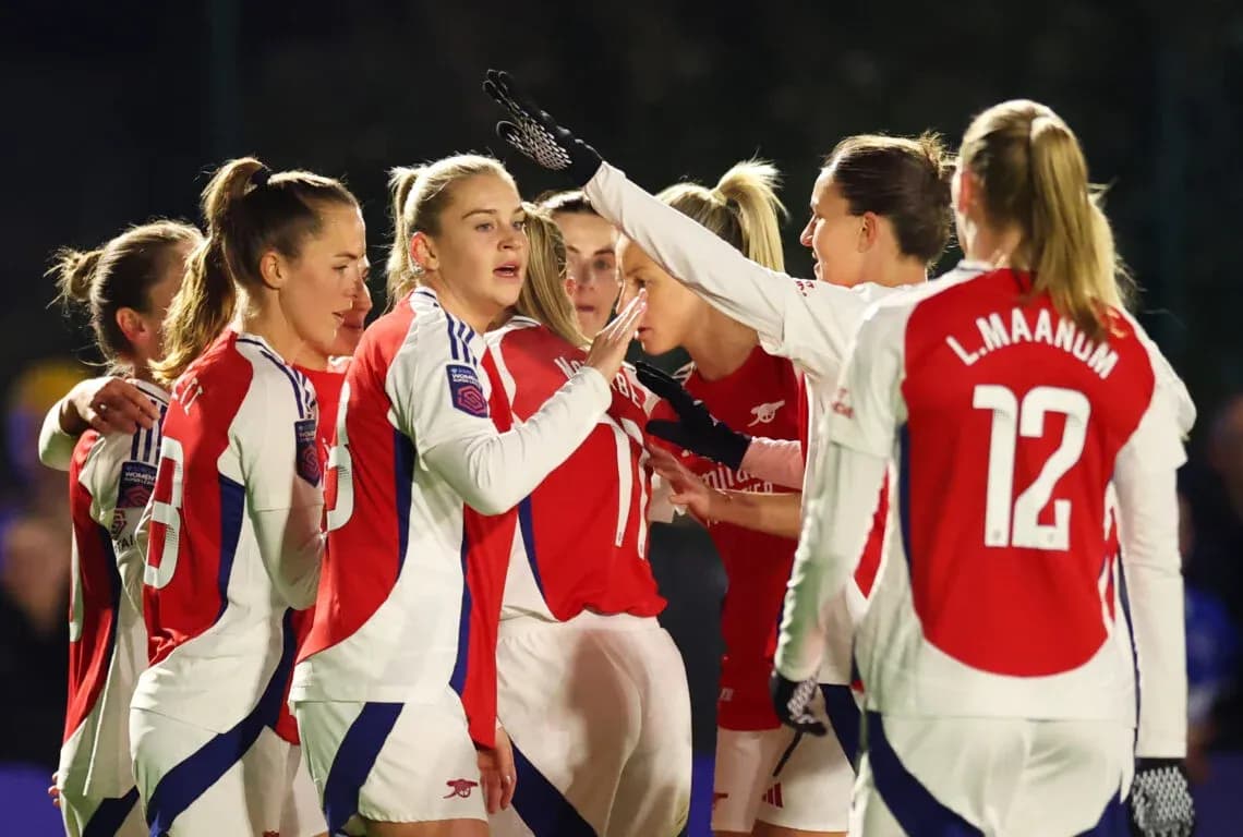Arsenal women celebrating during a match
