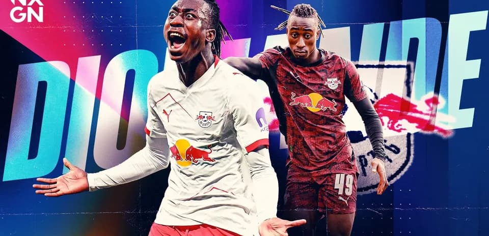 Player celebrating a goal in RB Leipzig jersey
