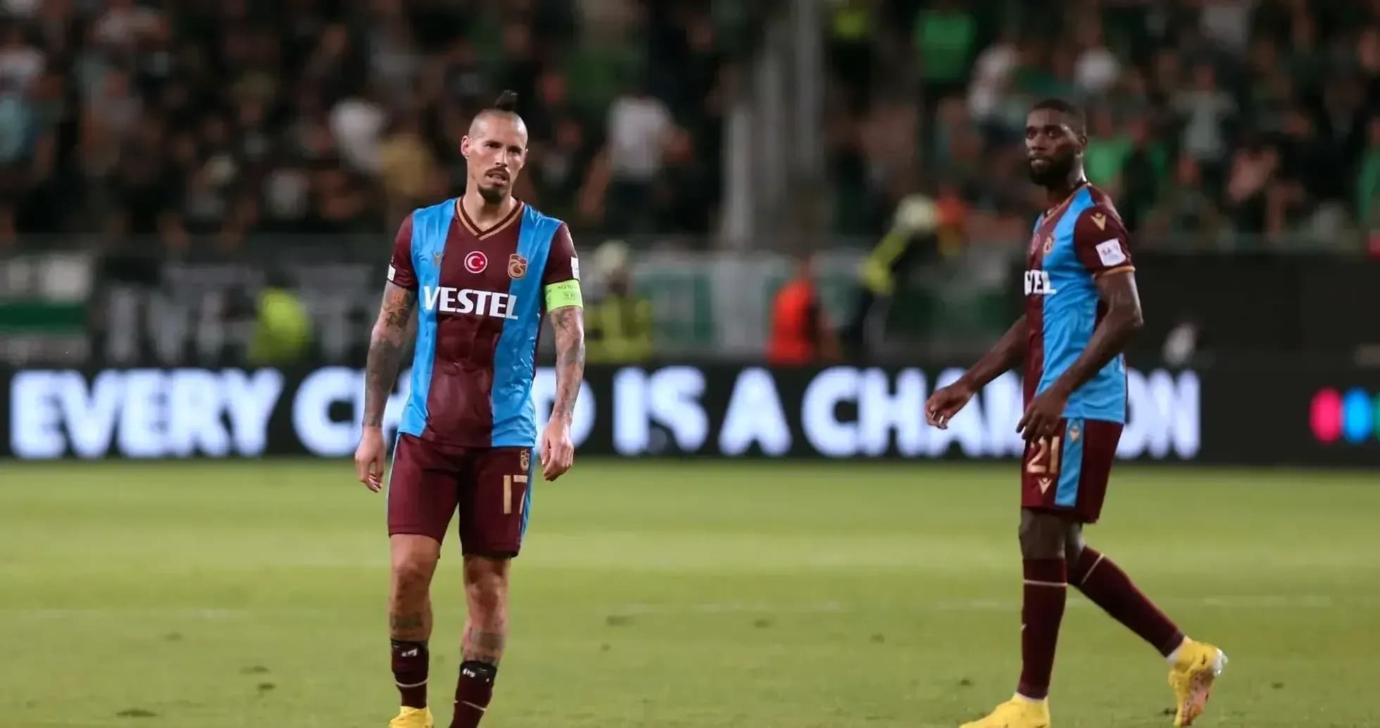 Trabzonspor players on the field during match