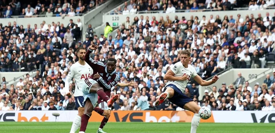 Player kicking ball during Tottenham vs Aston Villa match
