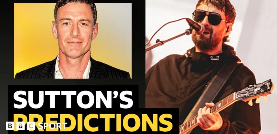 Collage featuring Sutton's predictions and a musician
