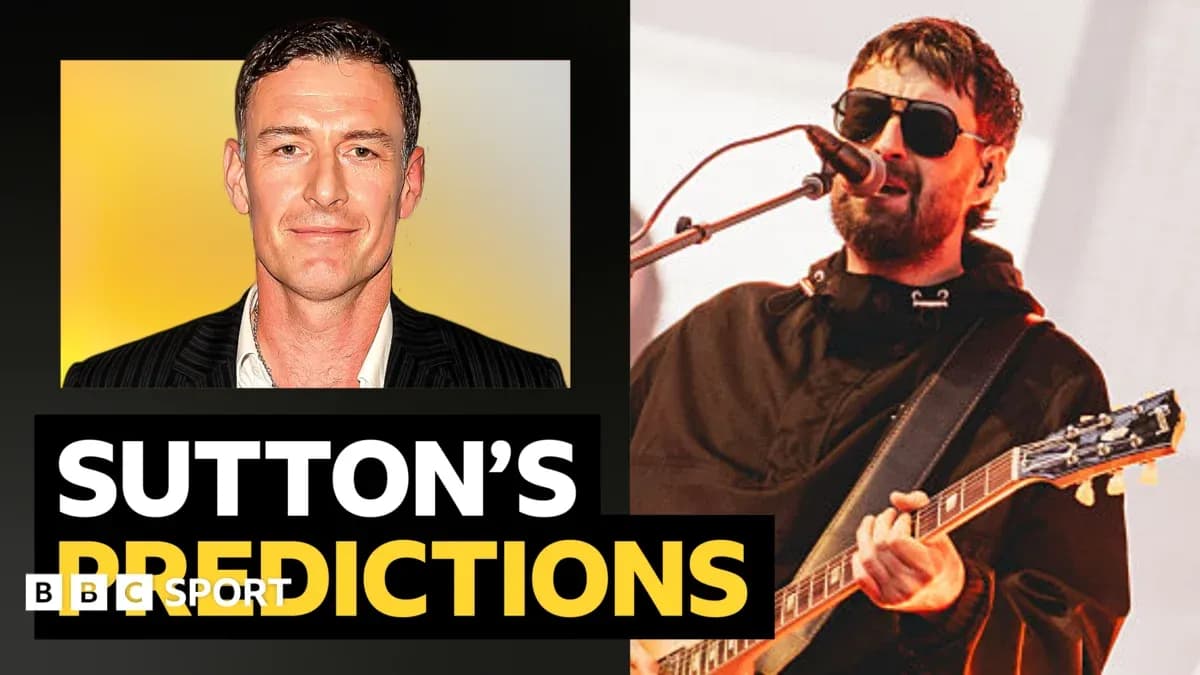 Collage featuring Sutton's predictions and a musician