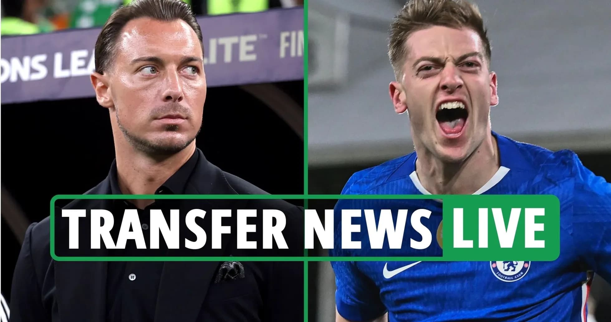 Split image of football manager and player celebrating