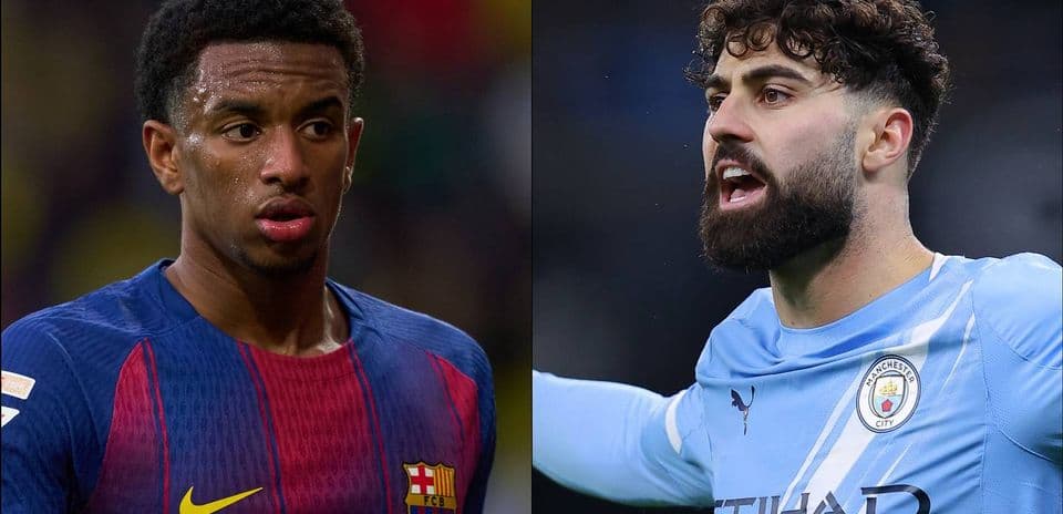 Barcelona and Manchester City players in match action