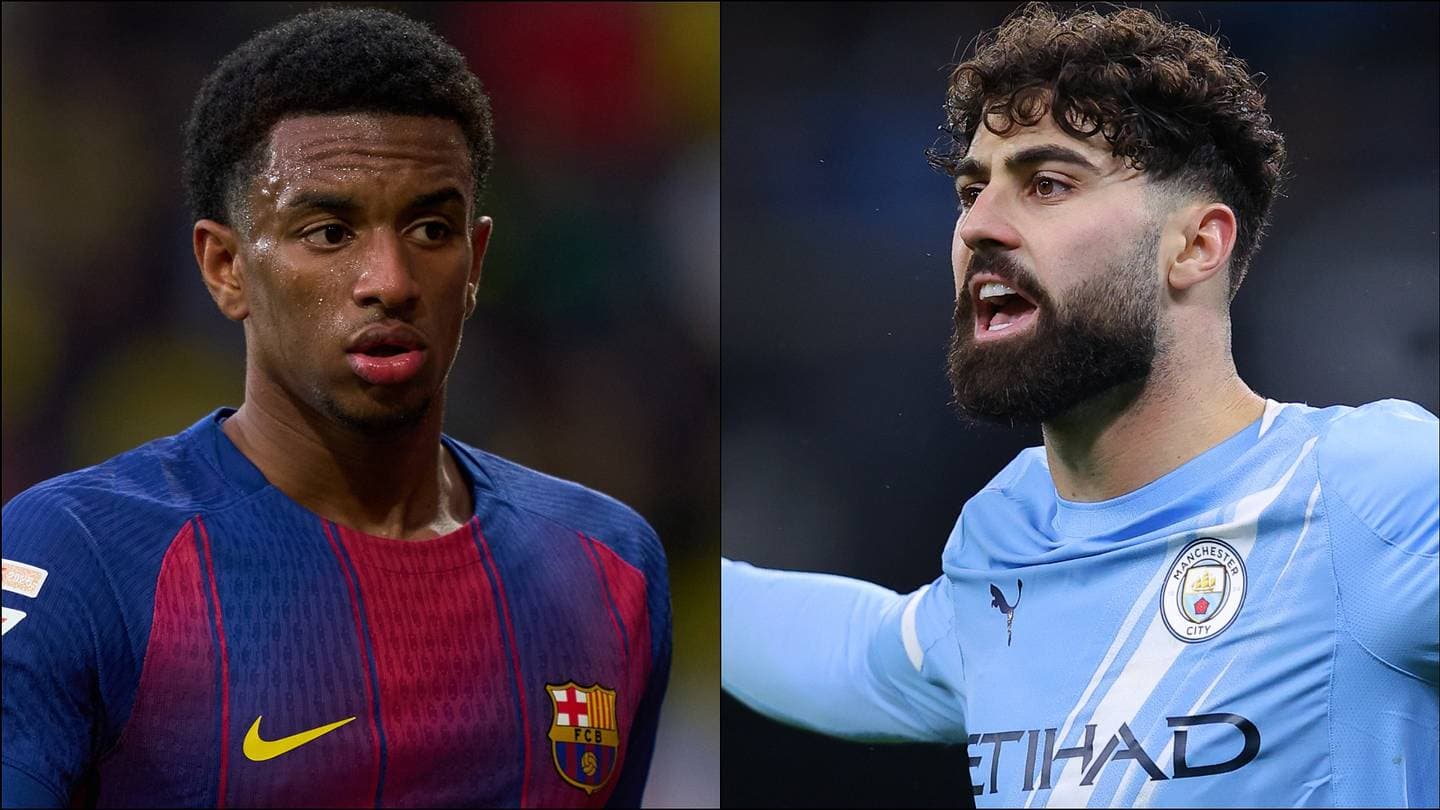 Barcelona and Manchester City players in match action