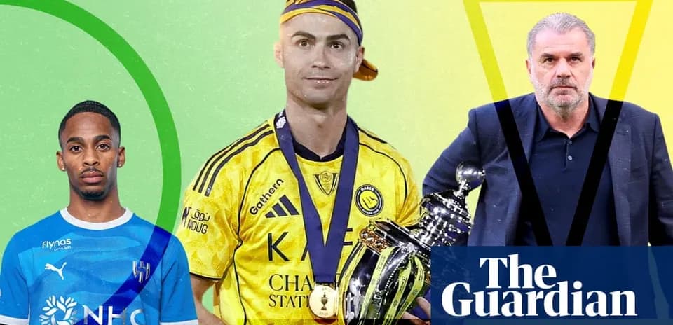Three football figures with a trophy and medals
