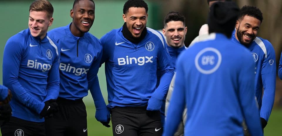 Players laughing together during training session