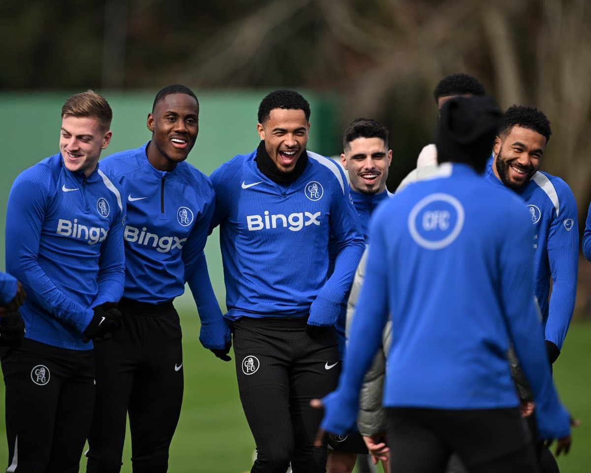 Players laughing together during training session