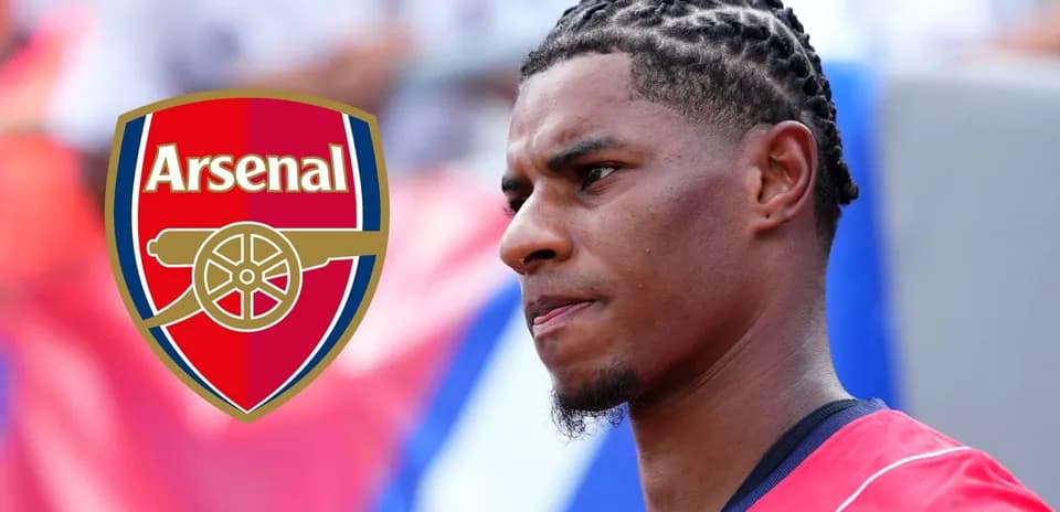 Player in Arsenal kit with team logo overlay