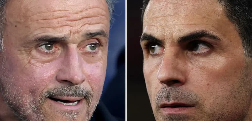 Two football managers in close-up conversation
