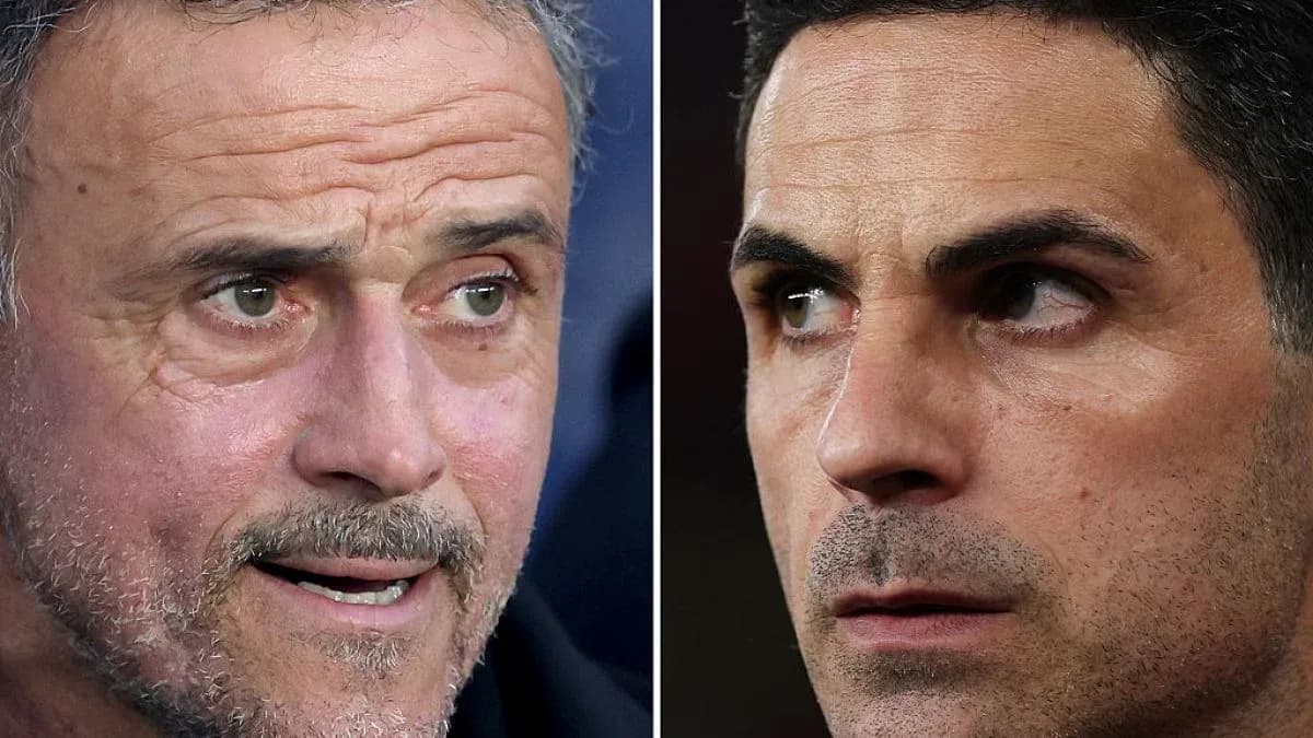 Two football managers in close-up conversation