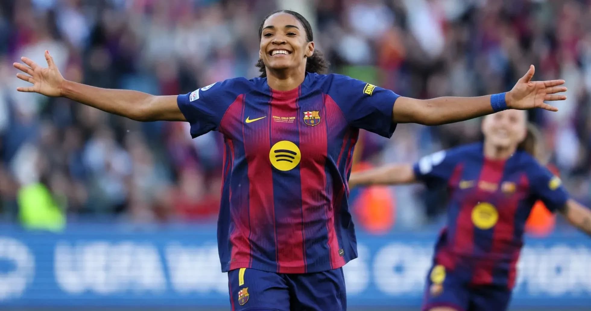 Barcelona player celebrating a goal on the field