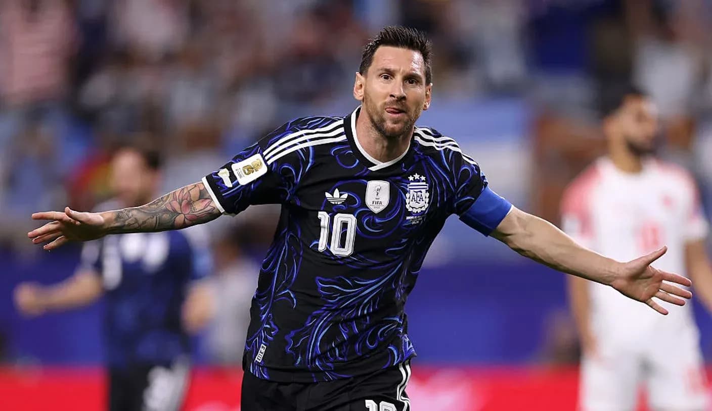 Player celebrating a goal in Argentina jersey