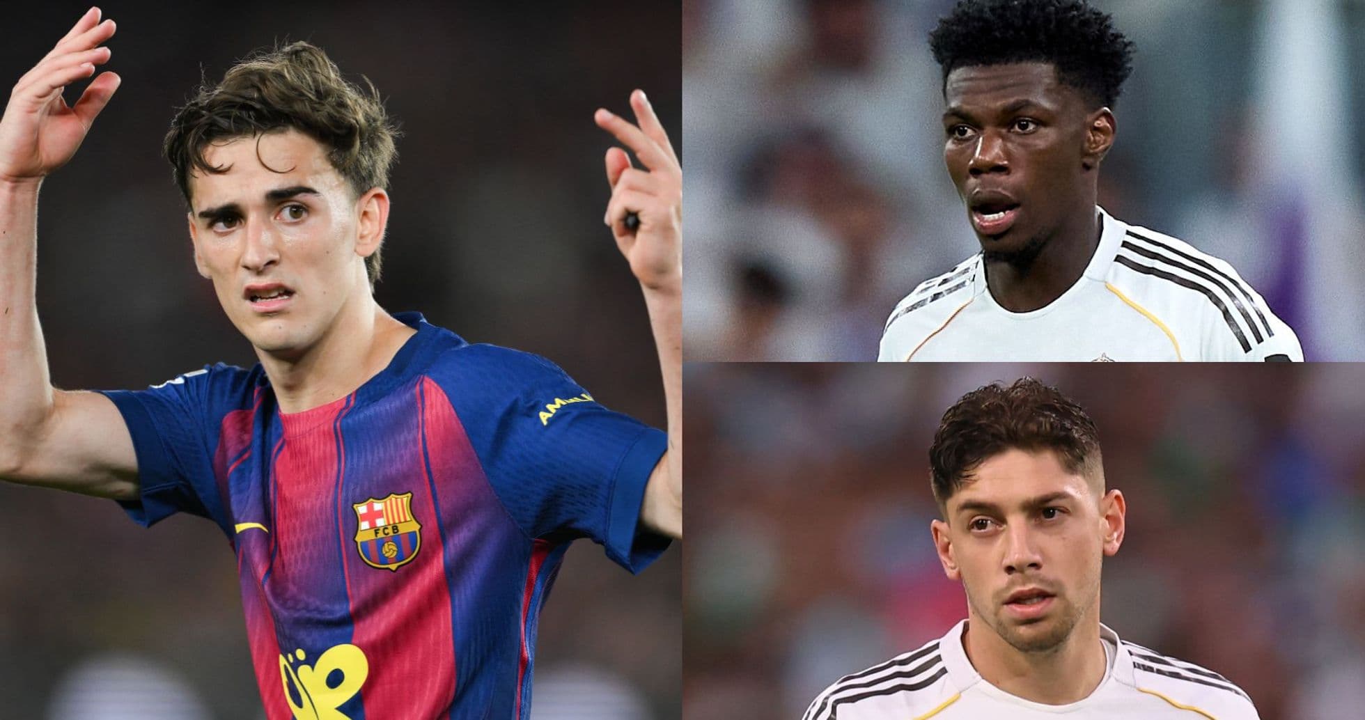 Three football players during a match, one from Barcelona
