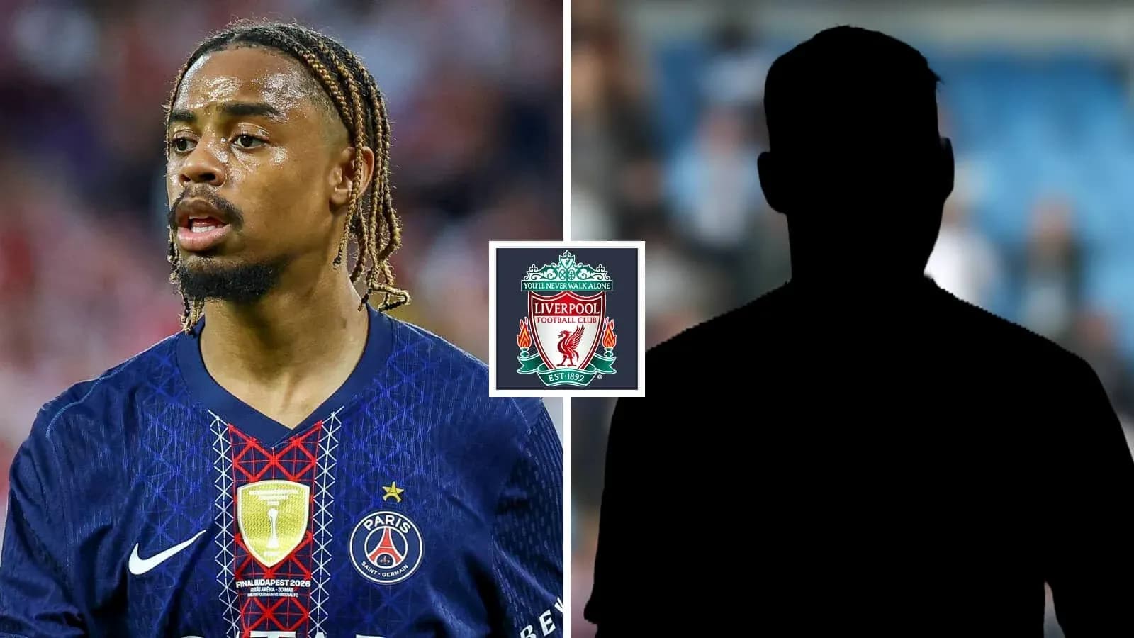 Player in PSG kit with Liverpool logo overlay