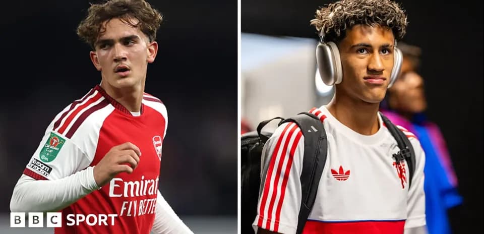 Two young football players in different settings