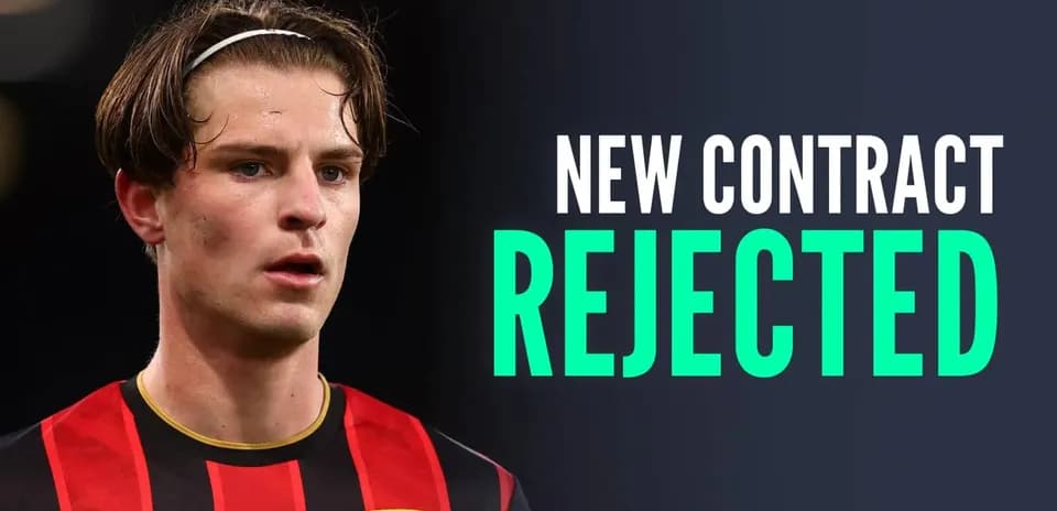 Player in Bournemouth kit with contract rejection headline