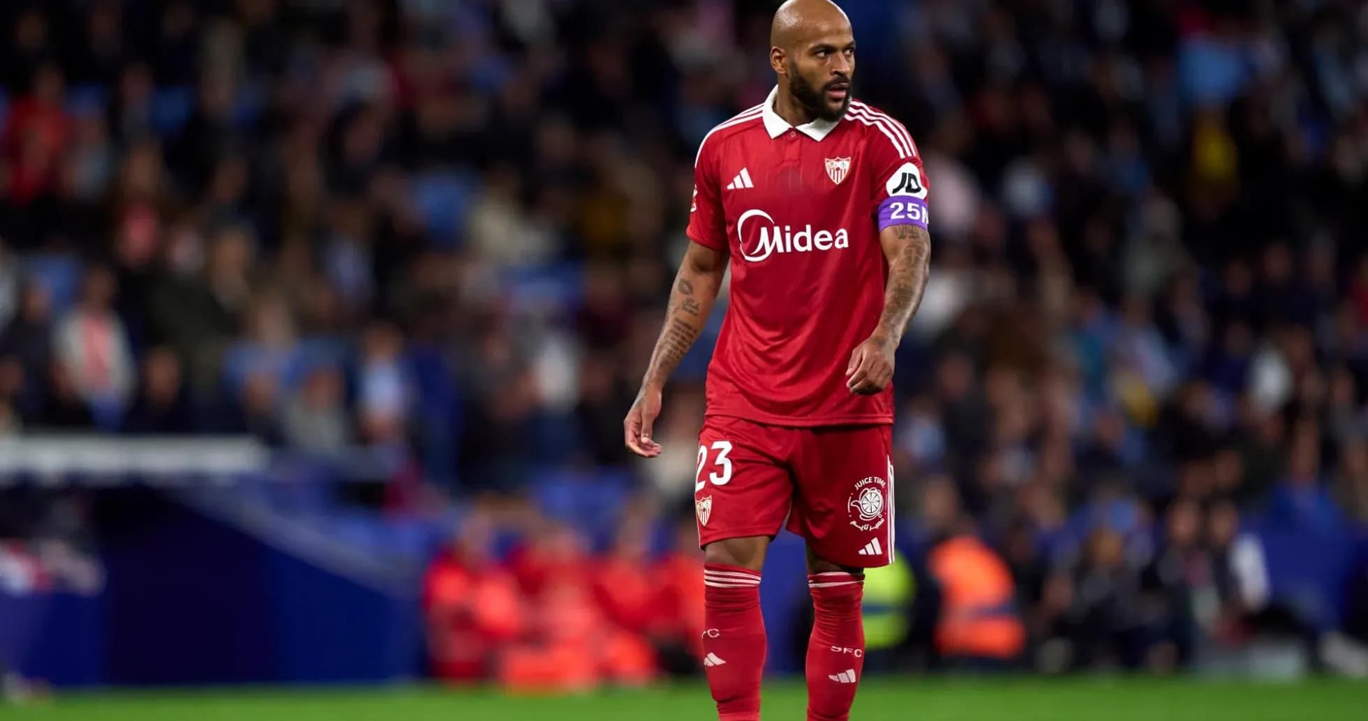 Sevilla player in red jersey during match