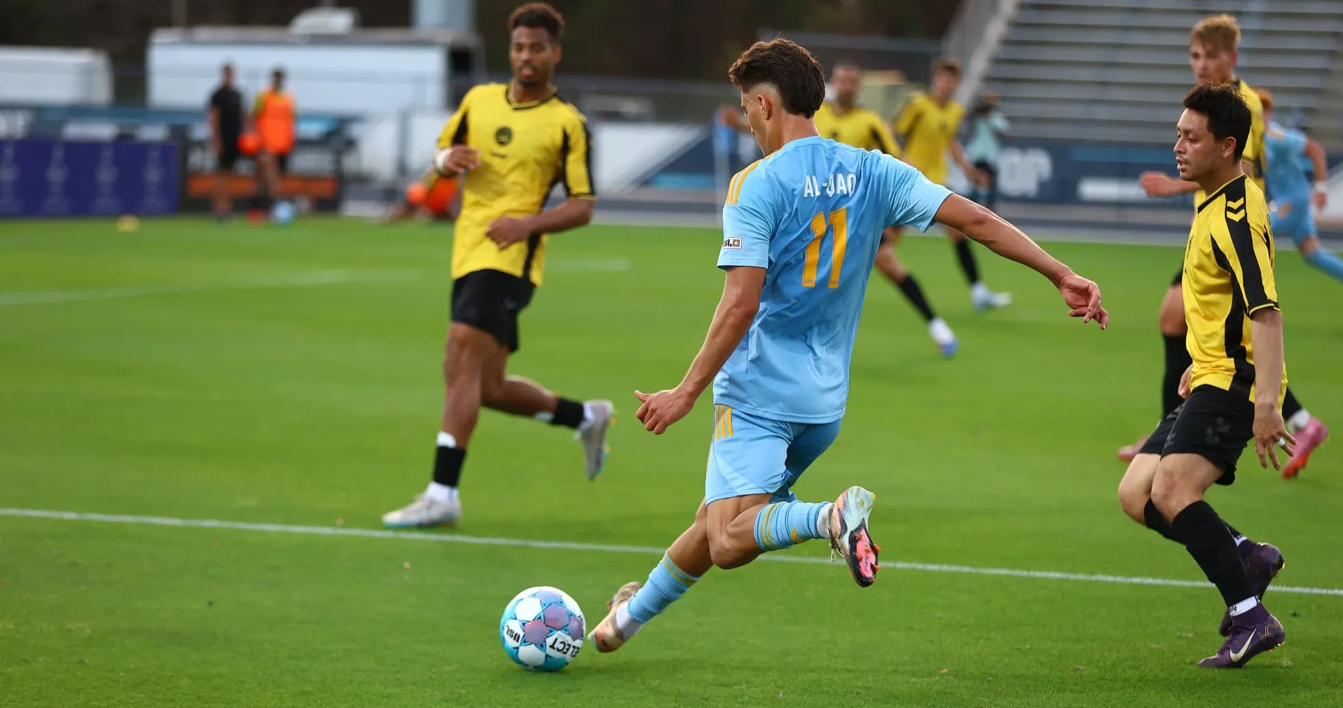 Player taking a shot during JAX vs Charleston Battery