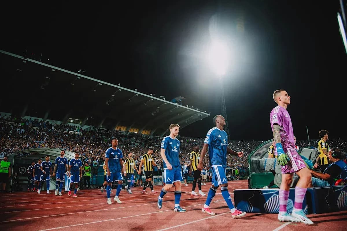 Levski Sofia players entering the field at night