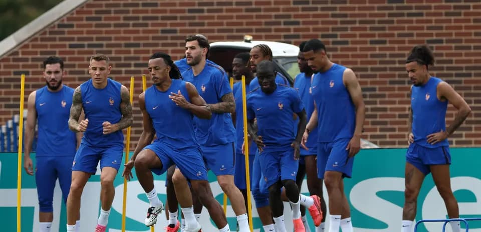 France team training session with players running