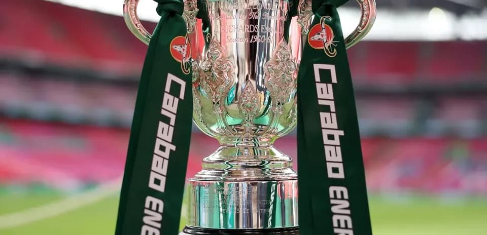 Carabao Cup trophy displayed on the pitch