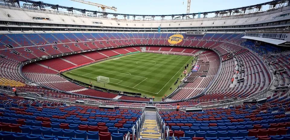 View of Camp Nou stadium with empty seats