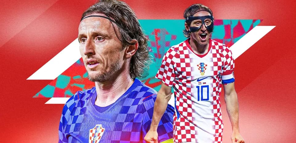 Luka Modrić in Croatia kit with mask and jersey