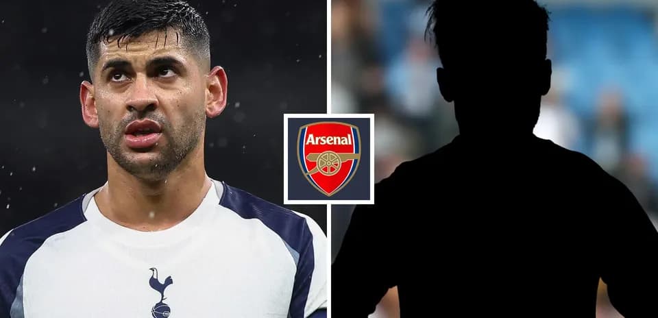 Player from Tottenham with Arsenal logo background