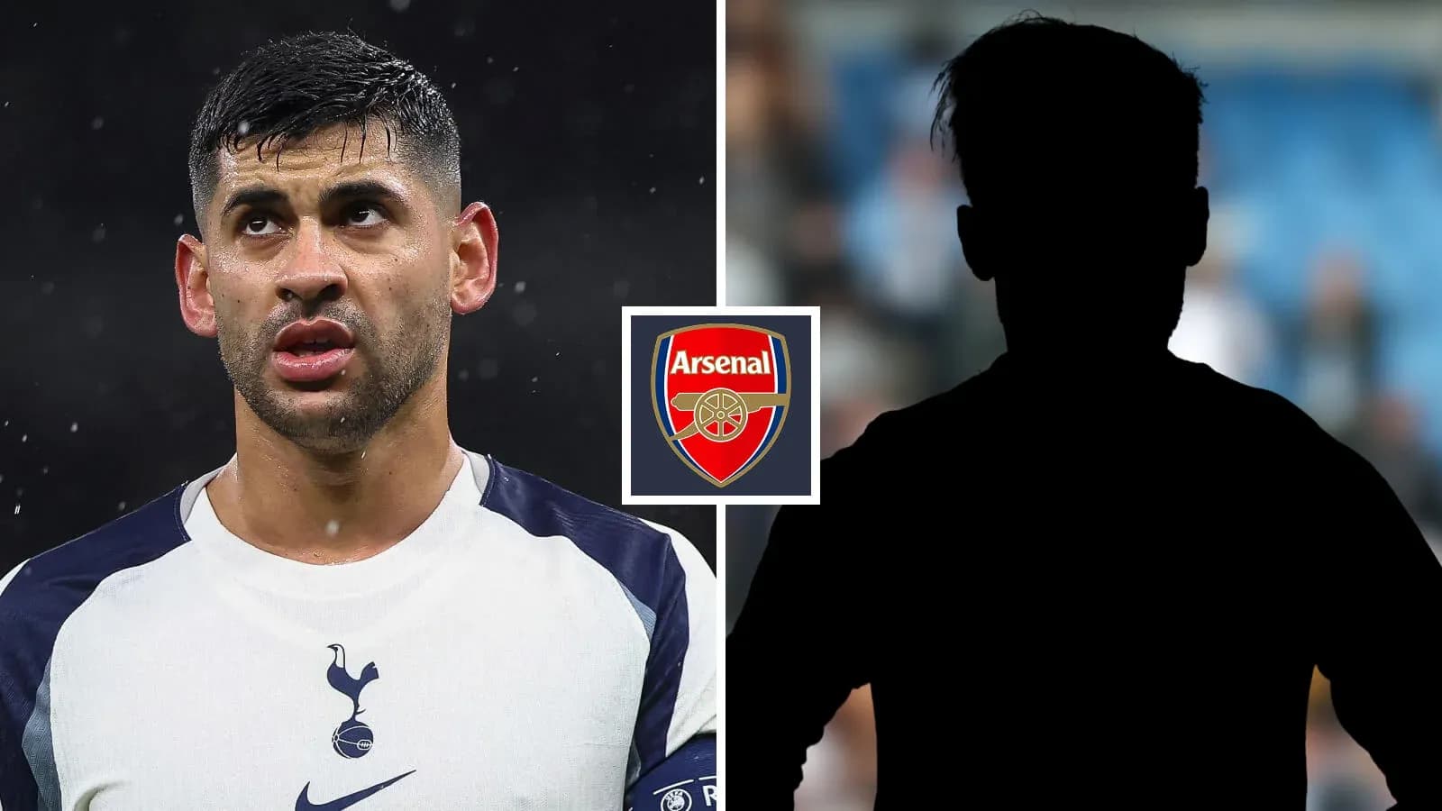 Player from Tottenham with Arsenal logo background