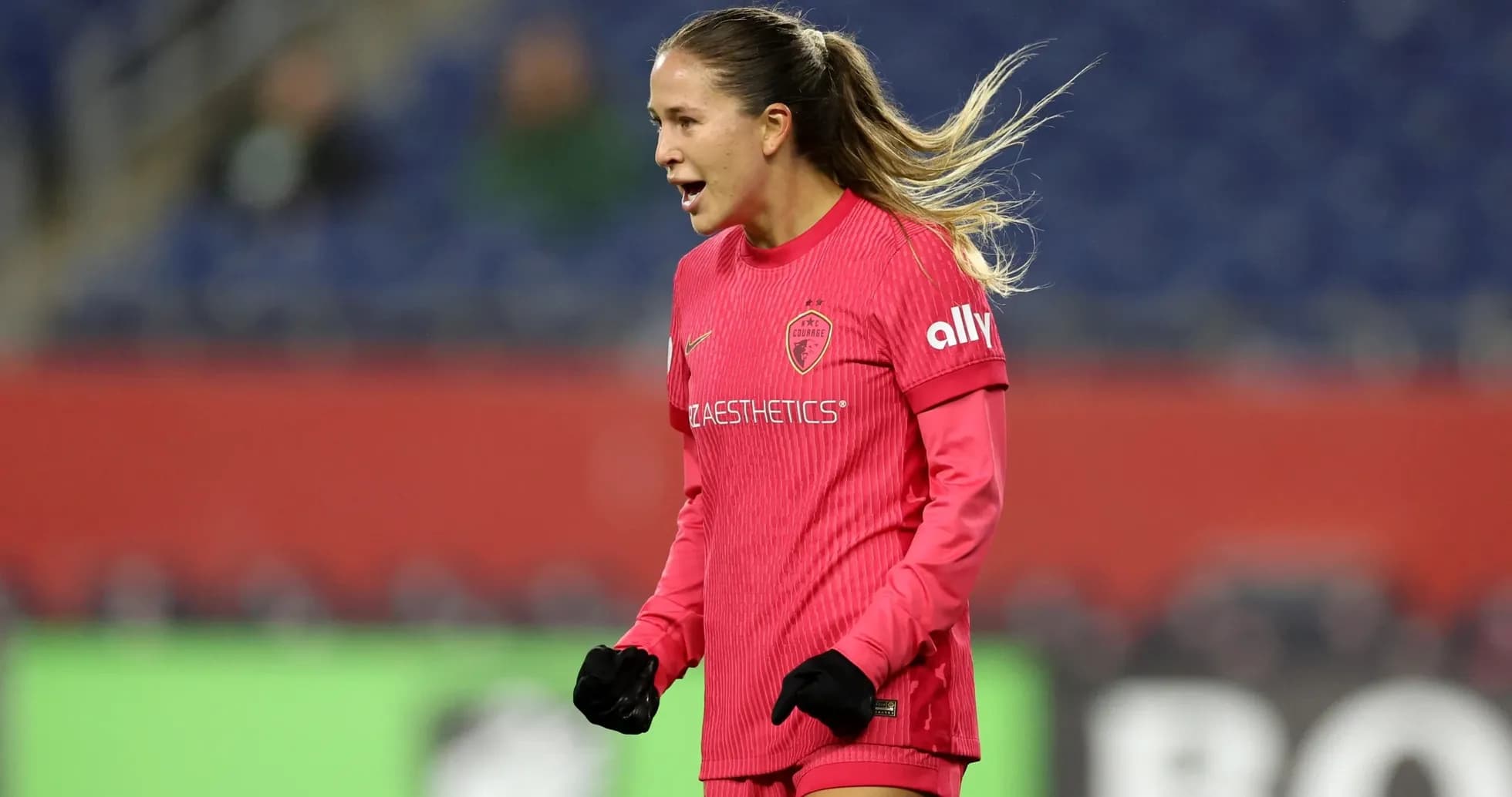 Player celebrating during North Carolina Courage match