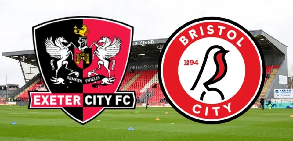 Exeter City and Bristol City logos at stadium