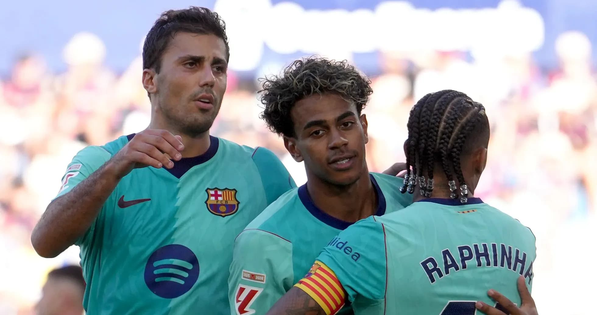 Barcelona players celebrating during a match