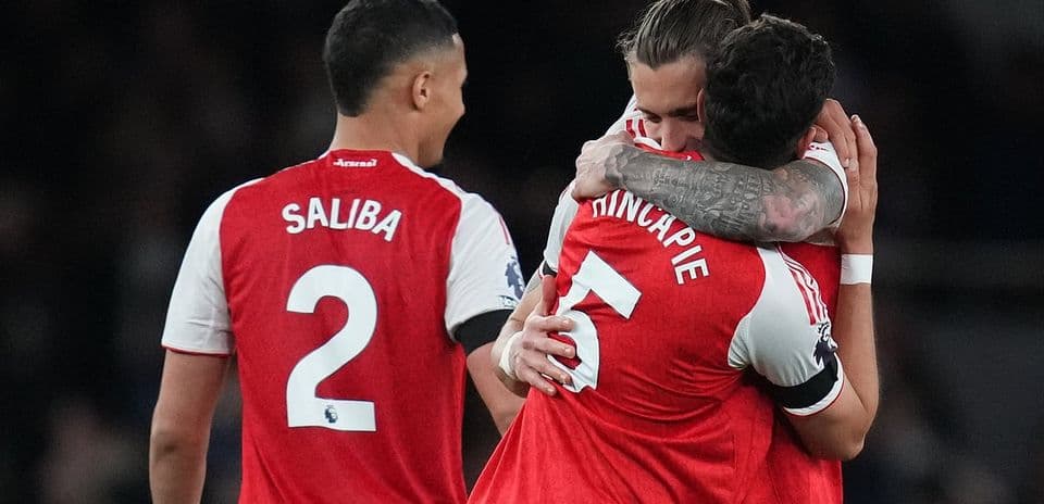 Arsenal players celebrating a goal during match