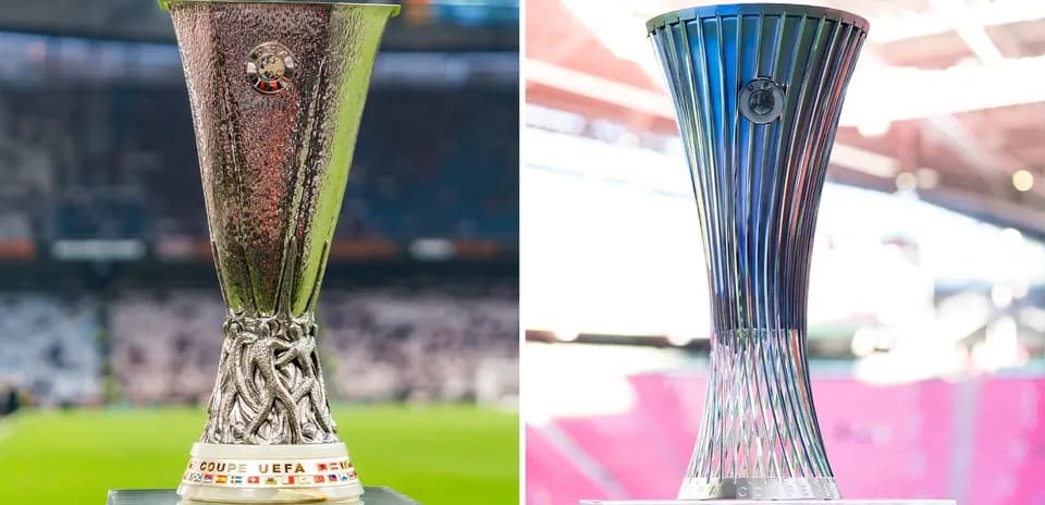 UEFA Europa League and Conference League trophies displayed