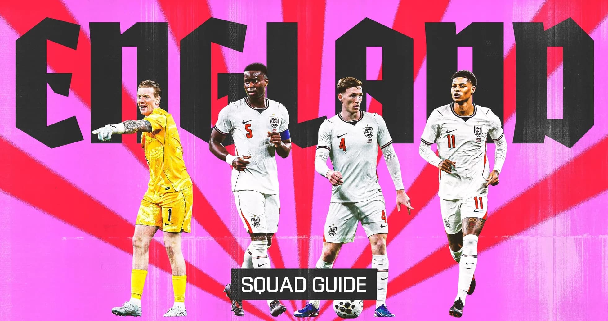 England squad members with team logo and title