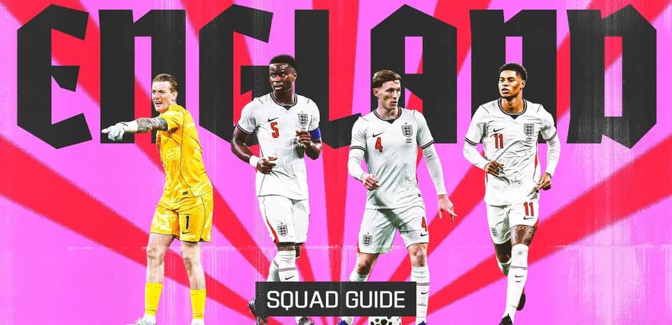 England squad members with team logo and title